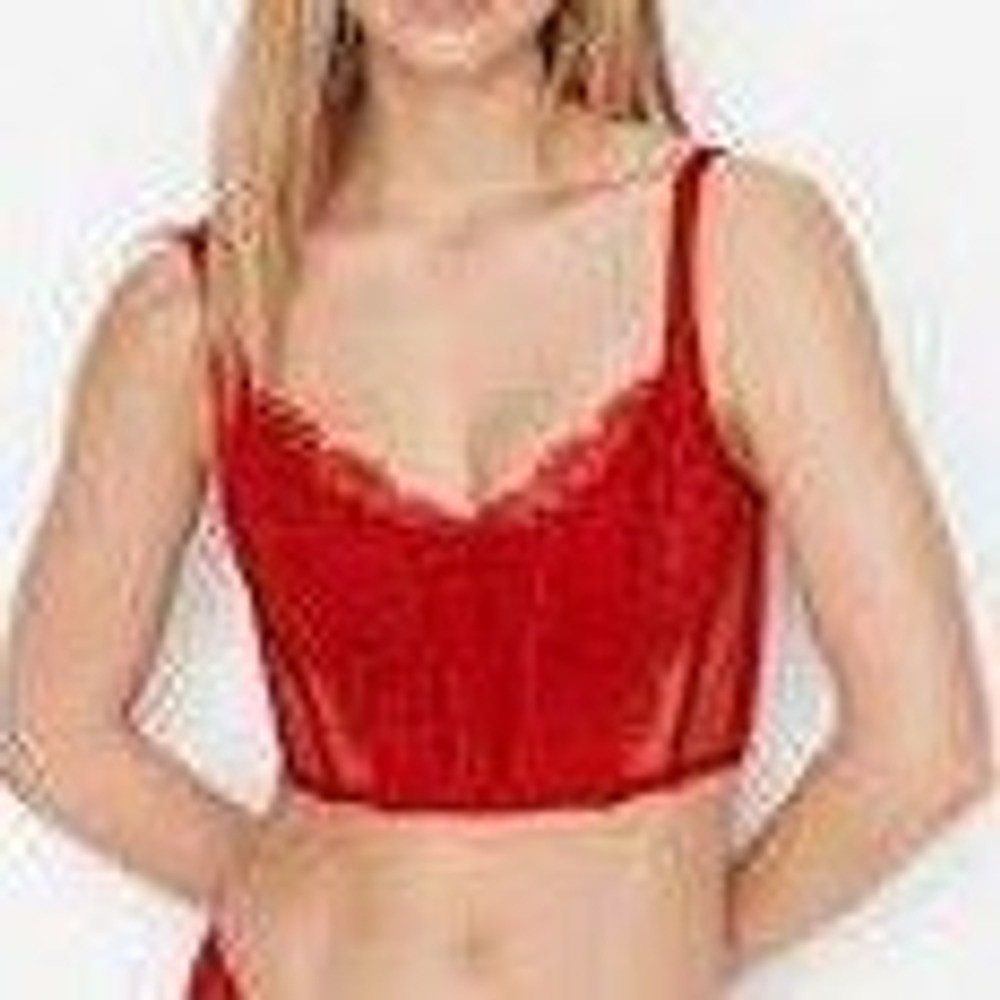 Victorias Secret Dream Angels‎ Red Lace Corset Bustier 36DD Floral Embroidered